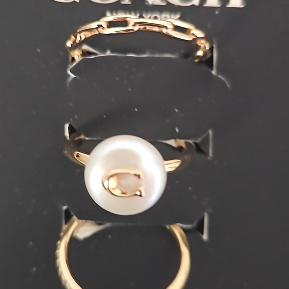 Coach NWT Gold and Pearl 3 PC Ring Set - Picture 2 of 4